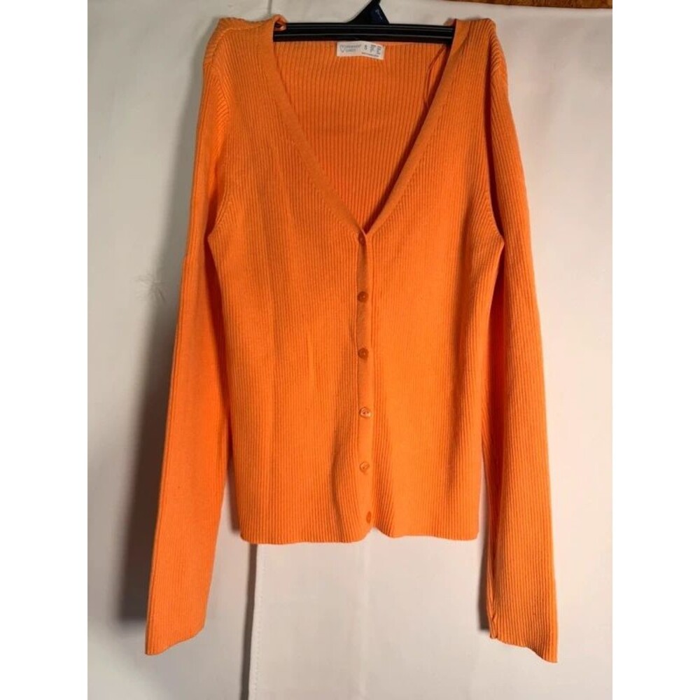 Primark Cares Women's Size Small Orange Ribbed Knit V-Neck Cardigan Sweater